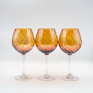 Pier 1 Amber Balloon Soufflé à la Bouche Wine Glasses – Set of 3